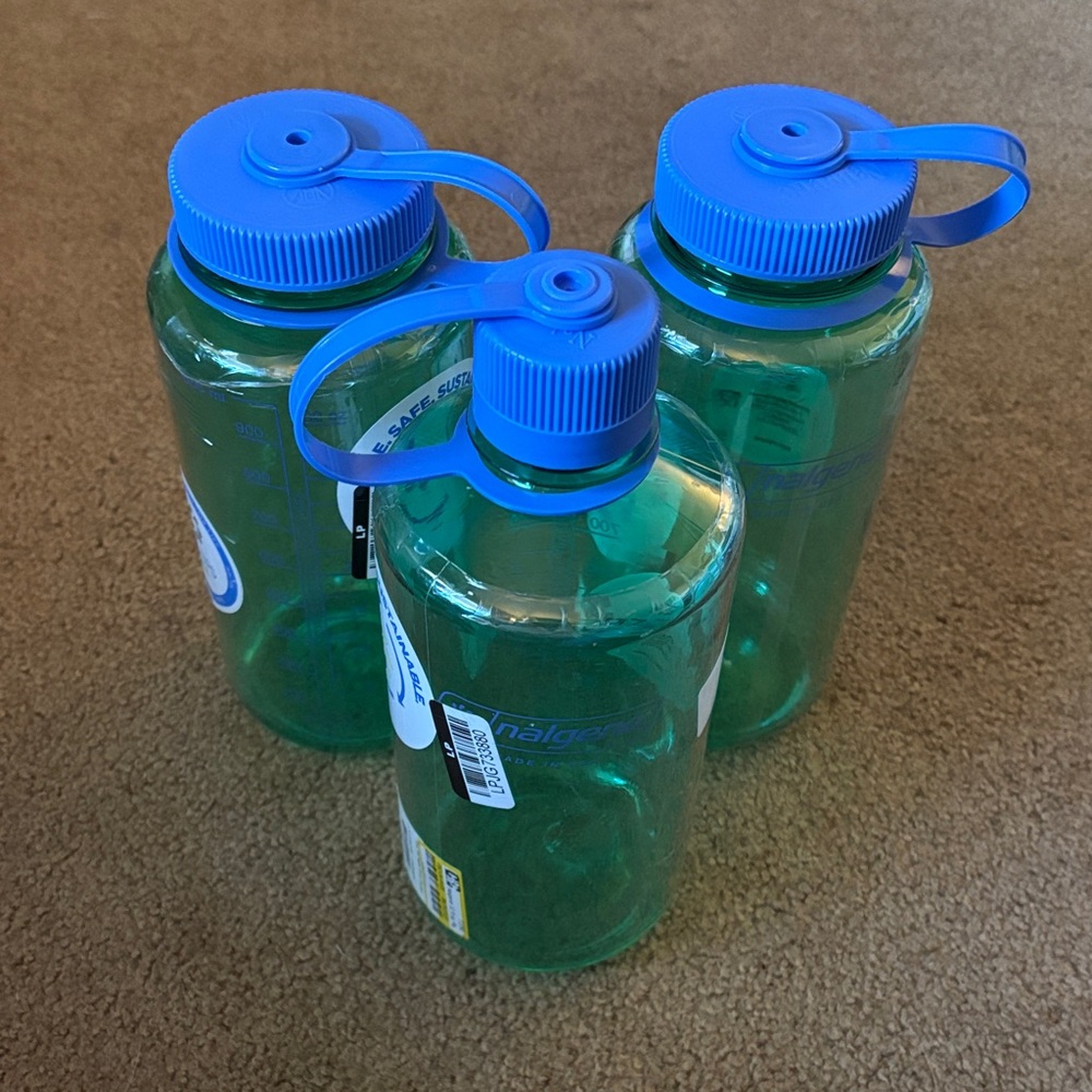 3 Blue and Green Nalgene Water Bottles NWT